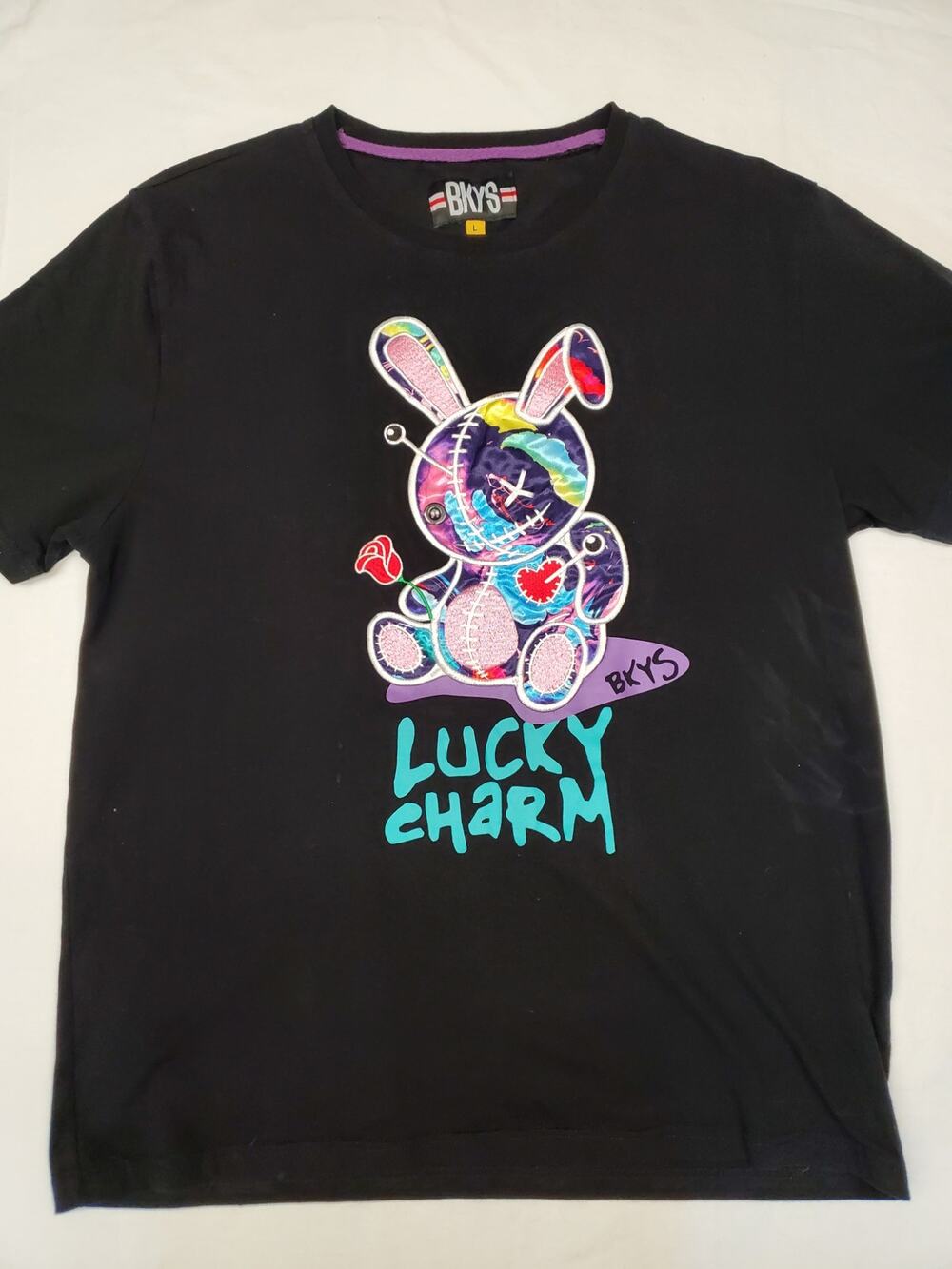 BKYS Lucky Charm Voodoo Bunny Embroidered Patch Tee Black Streetwear